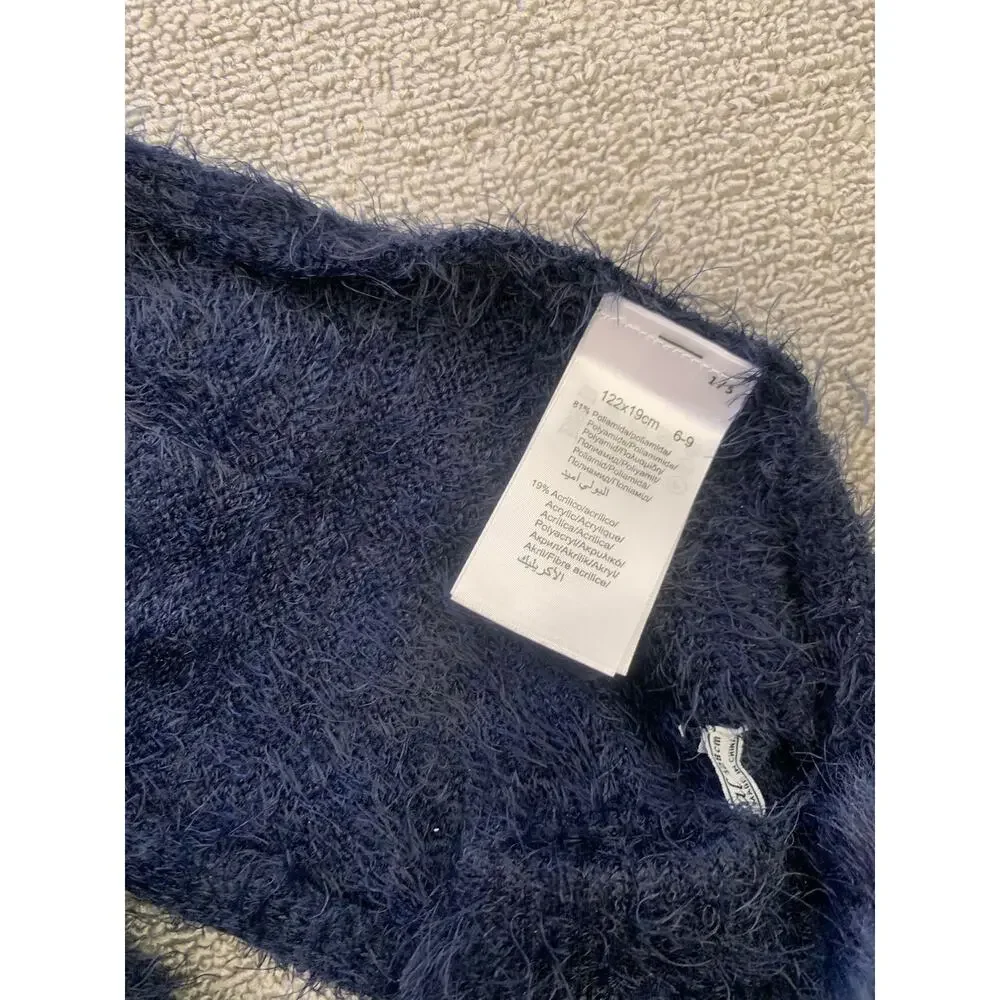 Mayoral Kids 6-9 3 in 1 Set Blue Fuzzy Pompom Hat Scarf Mitten‎ New